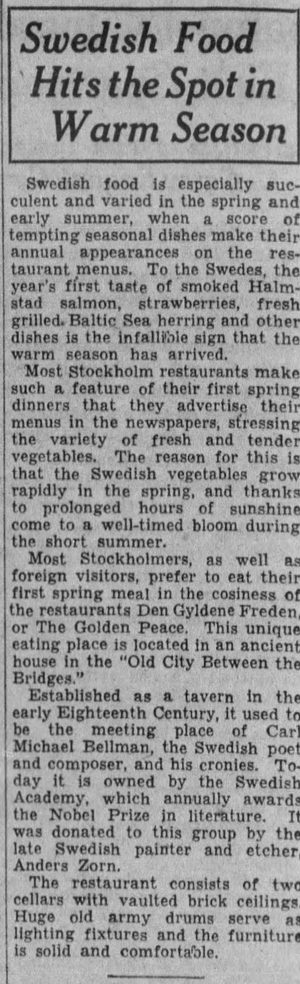 Stockholm Restaurant (Playboy Club, Skandia) - May 31 1936 Article
